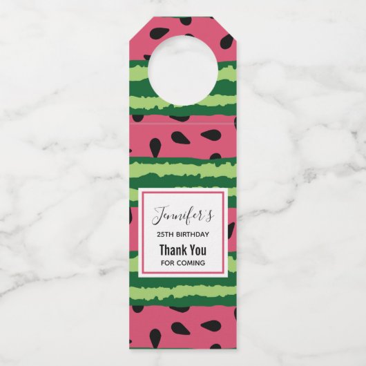 Cute Watermelon Pattern Pink & Green Birthday Flessenhanger (Voorkant)