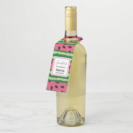 Cute Watermelon Pattern Pink & Green Birthday Flessenhanger (Schuin)