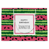 Cute Watermelon Pattern Pink & Green Birthday Groot Cadeauzakje (Voorkant)