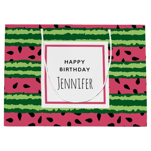 Cute Watermelon Pattern Pink & Green Birthday Groot Cadeauzakje (Voorkant)