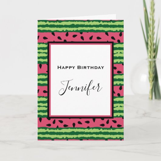 Cute Watermelon Pattern Pink & Green Birthday Kaart (Voorkant)