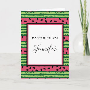 Cute Watermelon Pattern Pink & Green Birthday Kaart