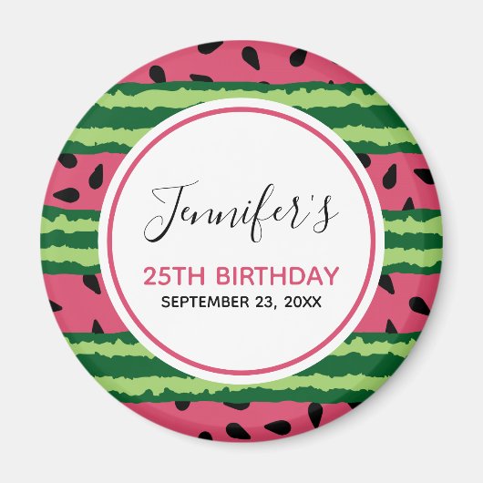 Cute Watermelon Pattern Pink & Green Birthday Magneet (Voorkant)