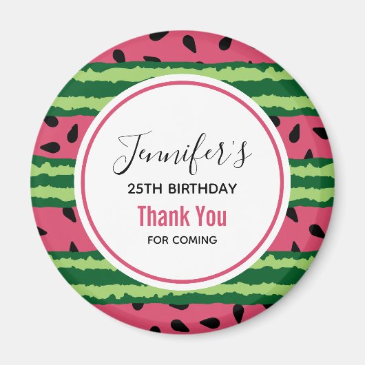 Cute Watermelon Pattern Pink & Green Birthday Magneet (Voorkant)