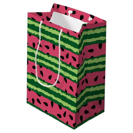 Cute Watermelon Pattern Pink & Green Birthday Medium Cadeauzakje (Achterkant Gekanteld)