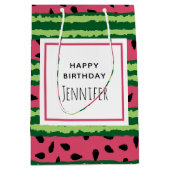 Cute Watermelon Pattern Pink & Green Birthday Medium Cadeauzakje (Voorkant)