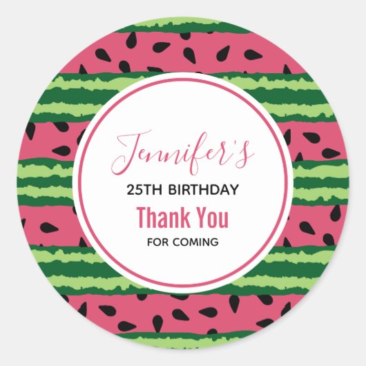 Cute Watermelon Pattern Pink & Green Birthday Ronde Sticker (Voorkant)