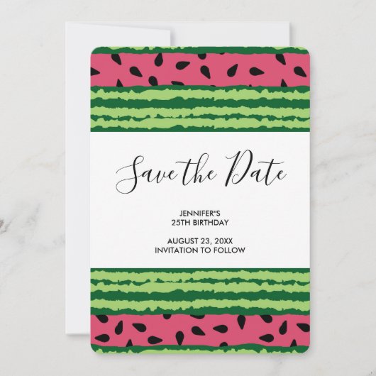 Cute Watermelon Pattern Pink & Green Birthday Save The Date (Voorkant)