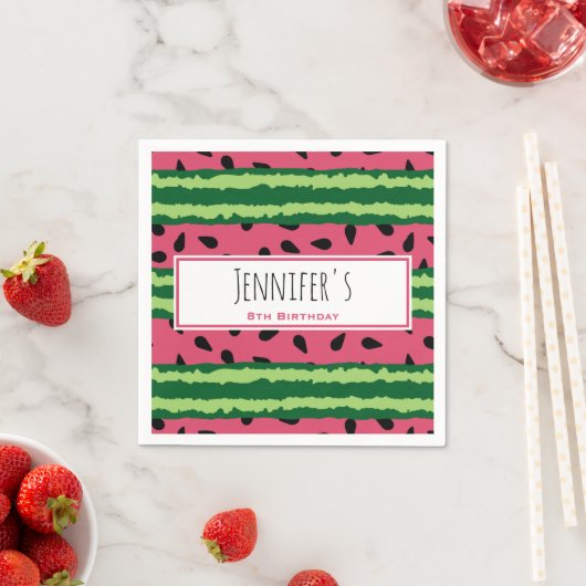Cute Watermelon Pattern Pink & Green Birthday Servet (Insitu)