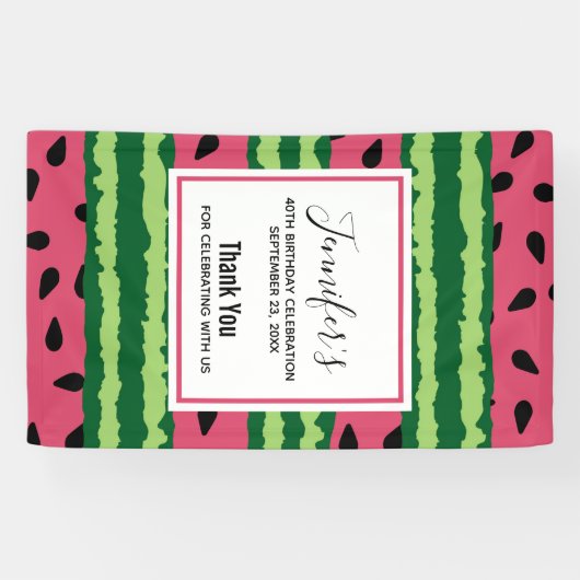 Cute Watermelon Pattern Pink & Green Birthday Spandoek (Horizontaal)