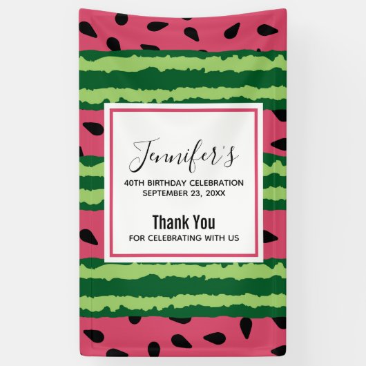 Cute Watermelon Pattern Pink & Green Birthday Spandoek (Verticaal)