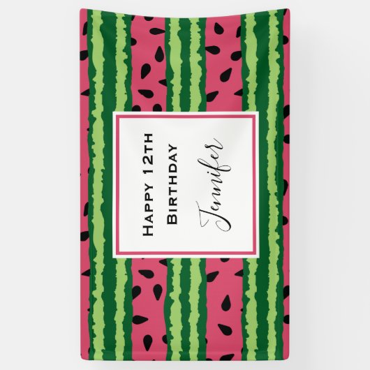 Cute Watermelon Pattern Pink & Green Birthday Spandoek (Verticaal)