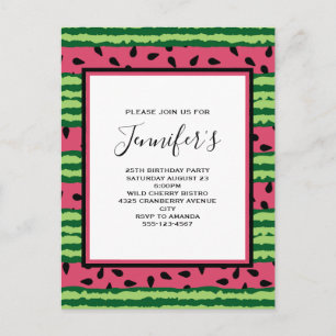 Cute Watermelon Pattern Pink & Green Birthday Uitnodiging Briefkaart