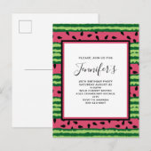 Cute Watermelon Pattern Pink & Green Birthday Uitnodiging Briefkaart (Voorkant / Achterkant)
