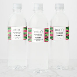 Cute Watermelon Pattern Pink & Green Birthday Waterfles Etiket