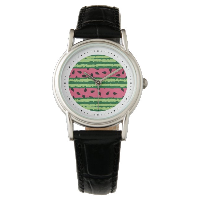 Cute Watermelon Pattern Pink & Green Horloge (Voorkant)