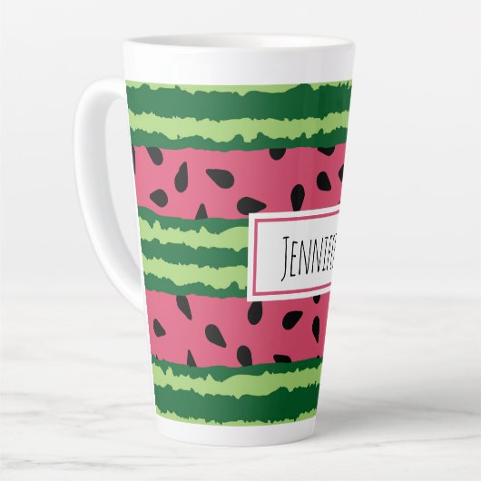 Cute Watermelon Pattern Pink & Green Latte Mok (Linkerhoek)