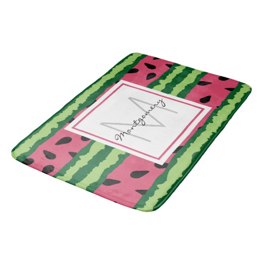 Cute Watermelon Pattern Pink & Green Monogram Badmat (Gekanteld)