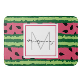 Cute Watermelon Pattern Pink & Green Monogram Badmat