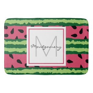 Cute Watermelon Pattern Pink & Green Monogram Badmat