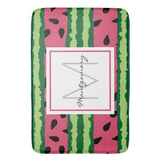 Cute Watermelon Pattern Pink & Green Monogram Badmat (Voorkant Verticaal)