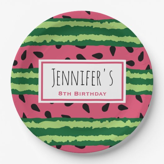 Cute Watermelon Pattern Pink & Green Papieren Bordje (Voorkant)