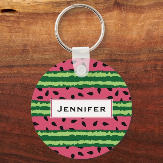 Cute Watermelon Pattern Pink & Green Sleutelhanger (Voorkant)