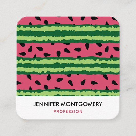 Cute Watermelon Pattern Pink & Green Vierkante Visitekaartje (Voorkant)