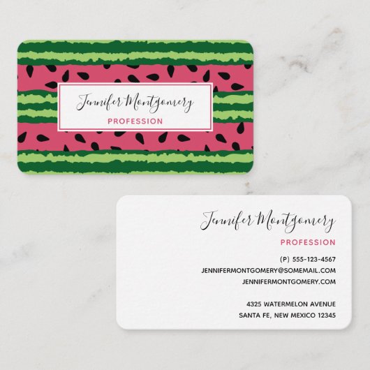Cute Watermelon Pattern Pink & Green Visitekaartje (Voorkant / Achterkant)