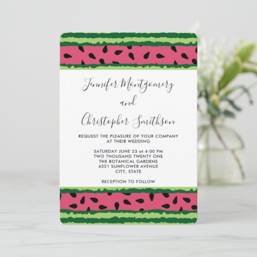 Cute Watermelon Pattern Pink & Green Wedding Kaart (Staand voorkant)