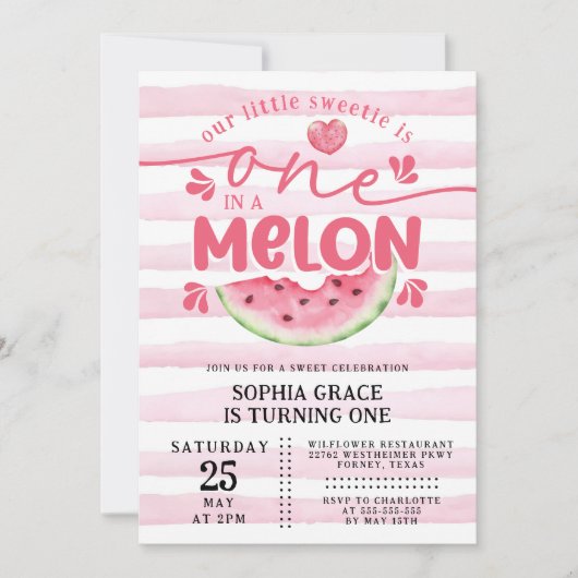 Cute Watermelon Pink Girl 1e verjaardag Foto Kaart (Voorkant)