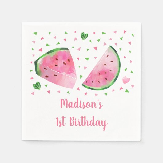 Cute Watermelon Pink & Green Birthday Servet (Voorkant)