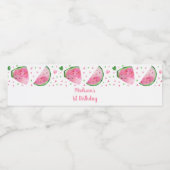 Cute Watermelon Pink & Green Birthday Waterfles Etiket (Enkel label)