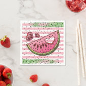 Cute Watermelon Pink Green Glitter Birthday Servet (Insitu)