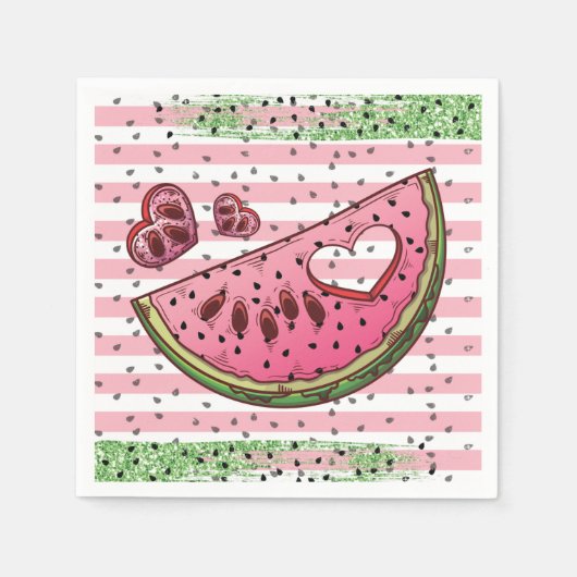 Cute Watermelon Pink Green Glitter Birthday Servet (Voorkant)
