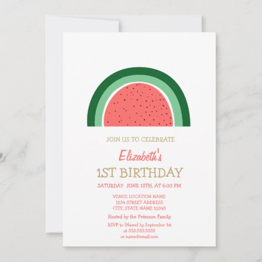 Cute Watermelon Rainbow Birthday Uitnodiging (Voorkant)