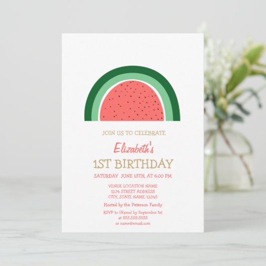 Cute Watermelon Rainbow Birthday Uitnodiging (Staand voorkant)