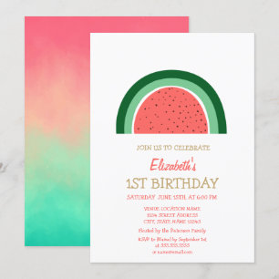 Cute Watermelon Rainbow Birthday Uitnodiging