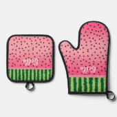 Cute Watermelon Rind en Zaden, gepersonaliseerd Ovenwant & Pannenlap Set (Voorkant)