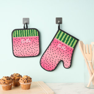 Cute Watermelon Rind en Zaden, gepersonaliseerd Ovenwant & Pannenlap Set