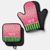 Cute Watermelon Rind en Zaden, gepersonaliseerd Ovenwant & Pannenlap Set (Voorkant / Achterkant)