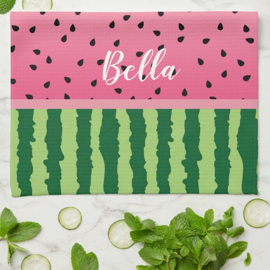 Cute Watermelon Rind en Zaden, gepersonaliseerd Theedoek (Gevouwen)