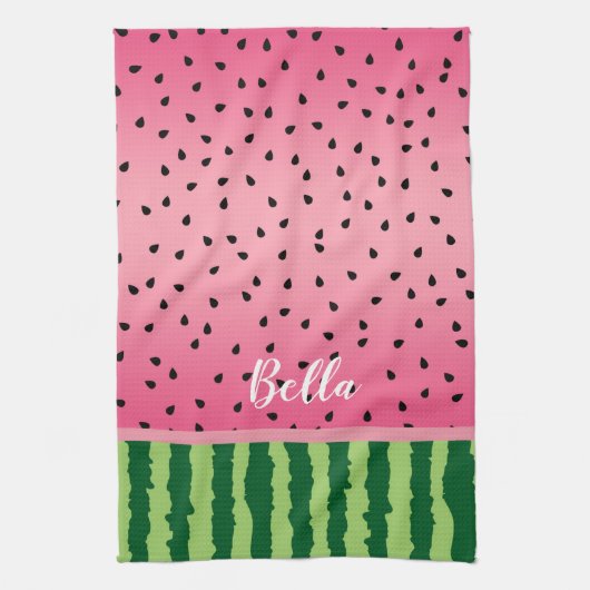 Cute Watermelon Rind en Zaden, gepersonaliseerd Theedoek (Verticaal)