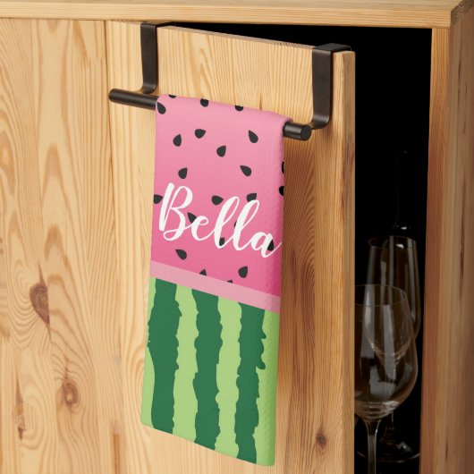 Cute Watermelon Rind en Zaden, gepersonaliseerd Theedoek (Derde Gevouwen)