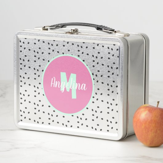 Cute Watermelon Seeds Monogrammed Metal Lunch Box (In situ)
