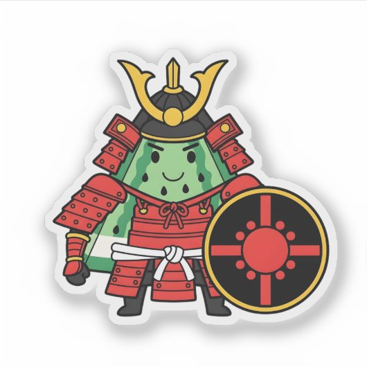 Cute Watermelon Shogun Samurai Warrior Illustratio Sticker (Voorkant)