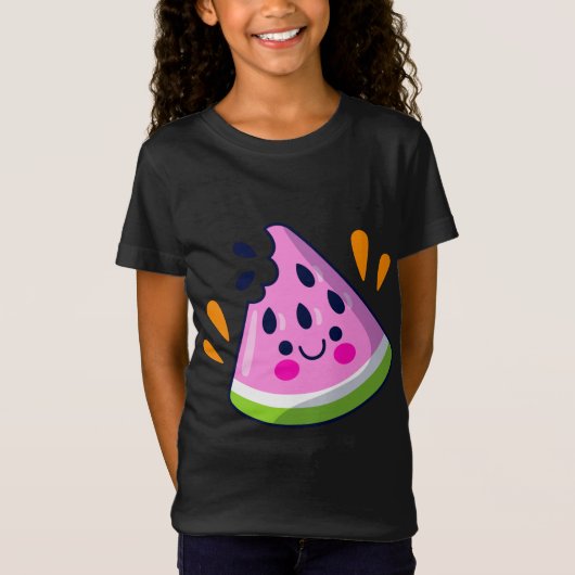 Cute Watermelon Slice Bite Vibrant Summer Vacking T-shirt (Voorkant)