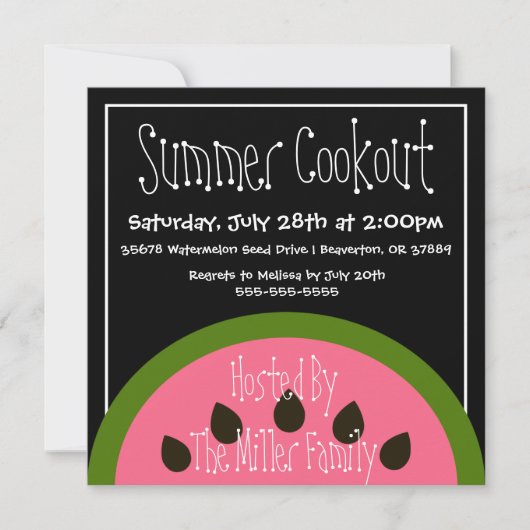 Cute Watermelon Summer BBQ Cookout Uitnodiging (Voorkant)