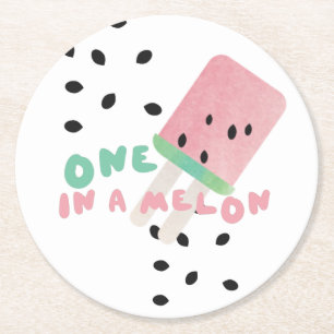 Cute Watermelon wordt één in een meloen    papier  Ronde Kartonnen Onderzetter