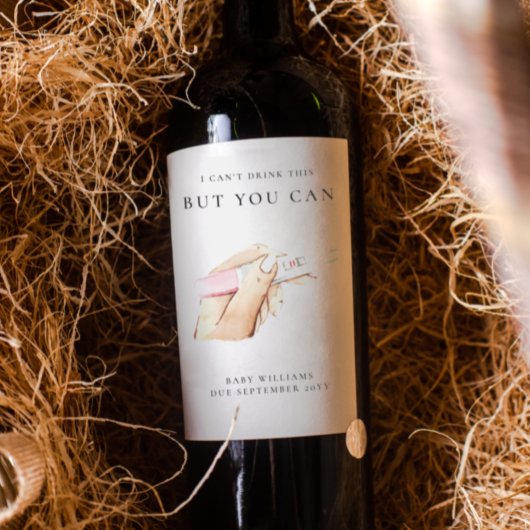 Cute Waterverf Aangepaste zwangerschap Wijn Etiket